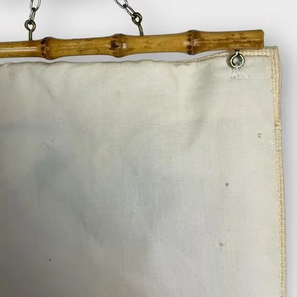 VTG 1975 Danish Needlepoint Wall Hanging Welcome Guest Cream Blue Floral Birds - Picture 5 of 5